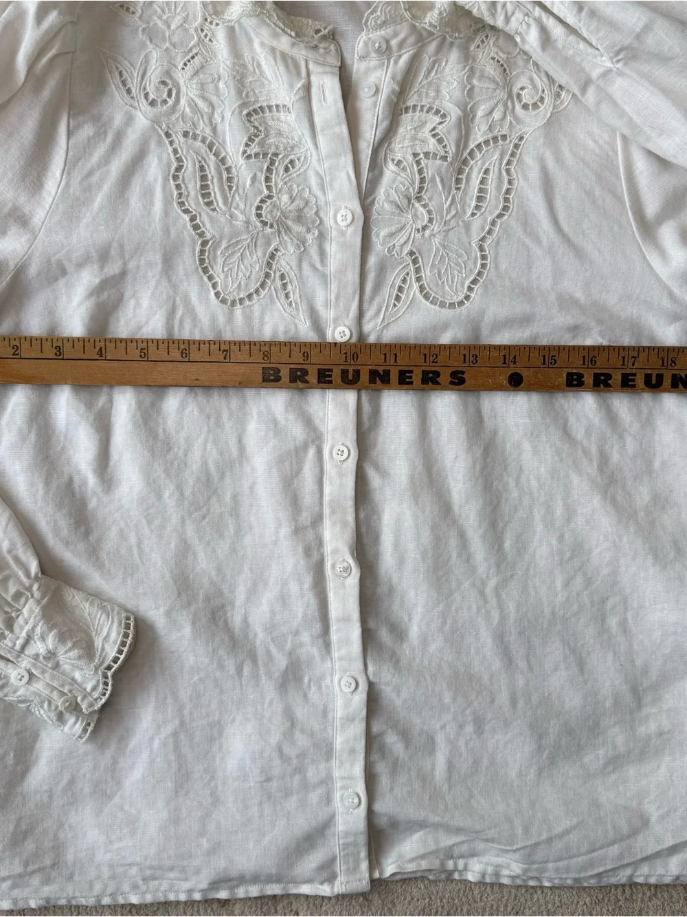 Sézane Lilia Blouse White Linen Cotton Embroidered Lace Ruffle Collar FR38 US6 - Picture 7 of 11